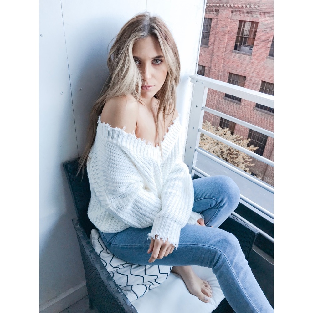 White Destressed Sweater